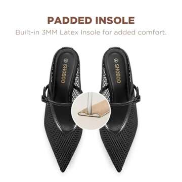 SHOBOO Women's Pointed Toe Kitten Heels Mesh Dress Sandals Slip On Pump Shoes with Strap for Casual Party Office Black