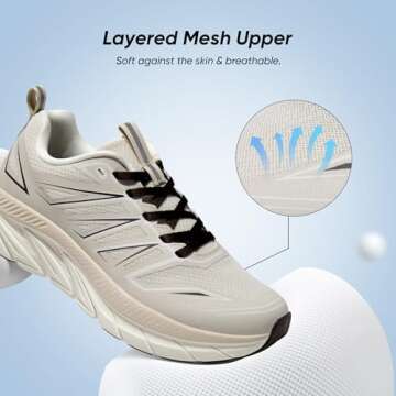 NORTIV 8 Women's Walking Shoes Running ActiveSwift Comfortable Tennis Breathable Non Slip Athletic Gym Workout Cross Training Sneakers.,Size 6.5,Ivory,SNWS246W