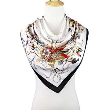 vabovin Large Square Satin Silk Like Lightweight Scarf Hair Sleeping Wraps for Women (White Floral P...