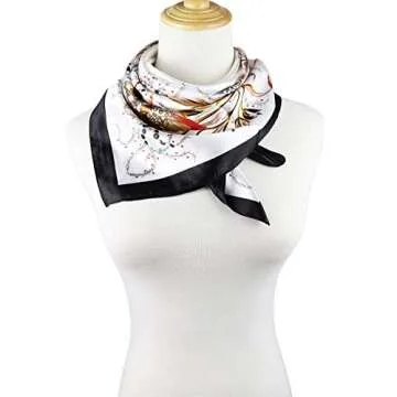 vabovin Large Square Satin Silk Like Lightweight Scarf Hair Sleeping Wraps for Women (White Floral Pattern)