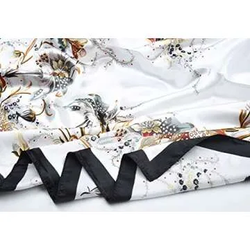 vabovin Large Square Satin Silk Like Lightweight Scarf Hair Sleeping Wraps for Women (White Floral Pattern)