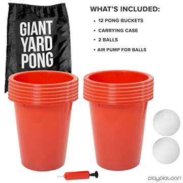 Play Platoon Giant Yard Pong Game Set - 12 Buckets & 2 Balls for Lawn Pong Outdoor Game