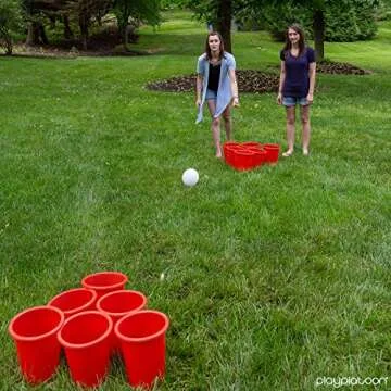 Play Platoon Giant Yard Pong Game Set - 12 Buckets & 2 Balls for Lawn Pong Outdoor Game