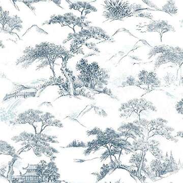 RoomMates RMK11754RL Blue and White Oriental Toile Peel and Stick Wallpaper