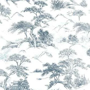 RoomMates RMK11754RL Blue and White Oriental Toile Peel and Stick Wallpaper