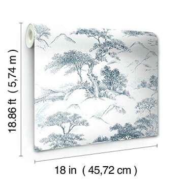 RoomMates RMK11754RL Blue and White Oriental Toile Peel and Stick Wallpaper