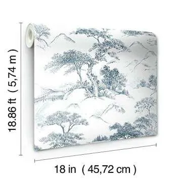 RoomMates RMK11754RL Blue and White Oriental Toile Peel and Stick Wallpaper