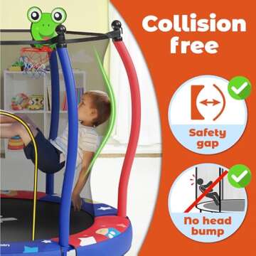 Happin® 55” Toddler Trampoline Indoor & Outdoor Playset Ages 1-6, 5FT Kids Trampoline, Ultra Safe Mini Trampoline for Kids with Safety Enclosure Net, Gifts for Birthday with Basketball Hoop