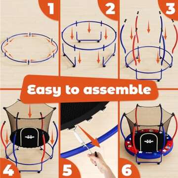 Happin® 55” Toddler Trampoline Indoor & Outdoor Playset Ages 1-6, 5FT Kids Trampoline, Ultra Safe Mini Trampoline for Kids with Safety Enclosure Net, Gifts for Birthday with Basketball Hoop