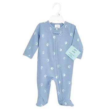 aden + anais Baby Comfort Knit Footie One Piece – Onesie Footie Pajamas for Babies – Newborn & Infant Long Sleeve Union Suit – Super Soft Cotton Muslin Footie PJ’s, Blue Moon, 6-9M