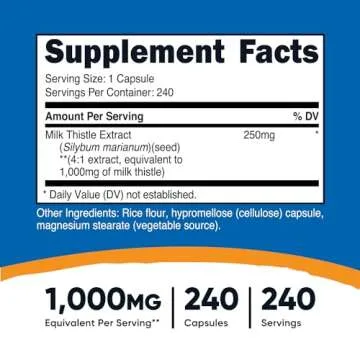 Nutricost Milk Thistle 1,000mg Equivalent, 240 Capsules - 250mg of 4:1 Extract - Vegan, Non-GMO and ...