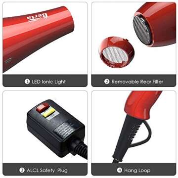 Hair Blow Dryer, Negative Ion Far Infrared Hair Dryer, DC Motor Lightweight 1875W Hair Dryer for Fast Drying, with Diffuser, Concentrator, Comb