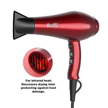 Hair Blow Dryer, Negative Ion Far Infrared Hair Dryer, DC Motor Lightweight 1875W Hair Dryer for Fast Drying, with Diffuser, Concentrator, Comb
