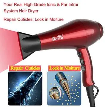 Hair Blow Dryer, Negative Ion Far Infrared Hair Dryer, DC Motor Lightweight 1875W Hair Dryer for Fast Drying, with Diffuser, Concentrator, Comb