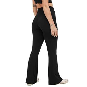 Women's Cross Waist Yoga Bootcut Pants High Waist Tummy Control Workout Bootleg Leggings Wide Leg Work Pants Black