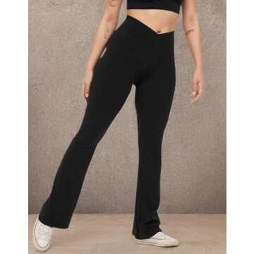 Women's Cross Waist Yoga Bootcut Pants High Waist Tummy Control Workout Bootleg Leggings Wide Leg Work Pants Black