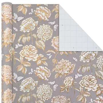 Hallmark Wedding Wrapping Paper Rolls - Gold Hearts, Rose Flowers, White Stripes Gift Wrap Paper (Set of 3 Rolls: 85 sq. ft. ttl) for Bridal Showers, Birthdays, Weddings, Mother's Day, Valentine's Day