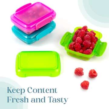 MosJos Snack Containers (4 Set) - 4.75 Oz Small Food Storage Cups with Lids - Fruit, Nuts, Sauce, Condiments & Salad Container for Lunch Box - (3 Bright Colors)