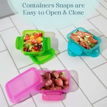 MosJos Snack Containers (4 Set) - 4.75 Oz Small Food Storage Cups with Lids - Fruit, Nuts, Sauce, Condiments & Salad Container for Lunch Box - (3 Bright Colors)