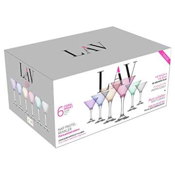 LAV Multicolored Martini Glasses Set of 6 - Colorful Martini Cocktail Glass Set - Party Drinkware for Elegant Cocktails - Dishwasher Safe