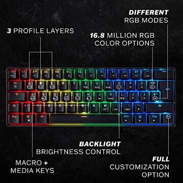 HK GAMING GK61 Mechanical Gaming Keyboard - 61 Keys Multi Color RGB Illuminated LED Backlit Wired Pr...