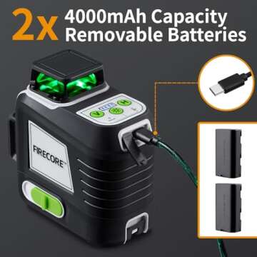 Top-rated Firecore 360-Degree Laser Level for Precise Alignment, 2 Batteries Included