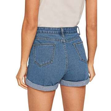 Milumia Women's Rolled Hem Denim Jean Shorts - Blue X-Large