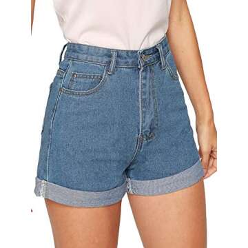 Milumia Women's Rolled Hem Denim Jean Shorts - Blue X-Large