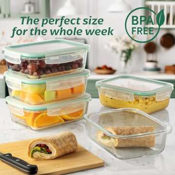 Fusion Gourmet 8 Pack 35 oz Glass Storage Containers - Eco-friendly & Versatile