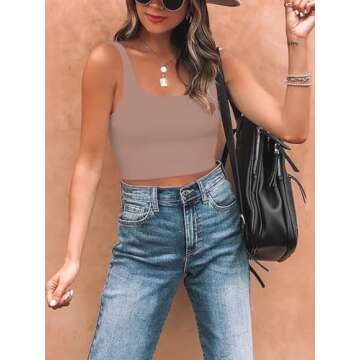 REORIA Women's Summer Seamless Yoga Cropped Tank Top