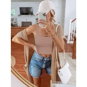 REORIA Women's Summer Seamless Yoga Cropped Tank Top