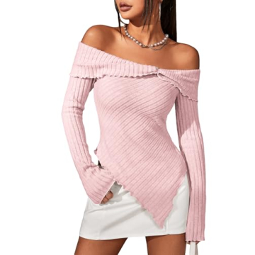 MakeMeChic Off Shoulder Ribbed Tee - Soft & Stylish