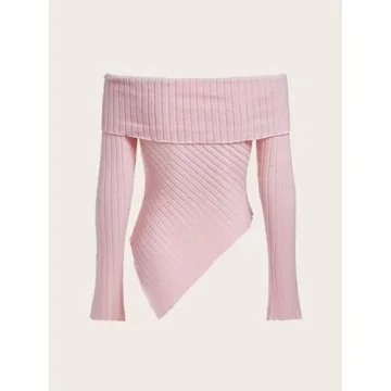 MakeMeChic Off Shoulder Ribbed Tee - Soft & Stylish