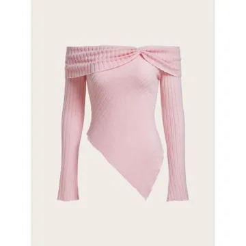 MakeMeChic Off Shoulder Ribbed Tee - Soft & Stylish