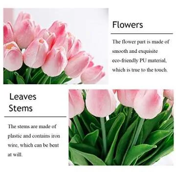 HoveBeaty Artificial Tulips Bridal Wedding Festival Decor Bouquet Real Touch PU Flower Bouquet Pack of 20 (Rose Red)
