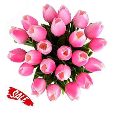 HoveBeaty Artificial Tulips Bridal Wedding Festival Decor Bouquet Real Touch PU Flower Bouquet Pack of 20 (Rose Red)