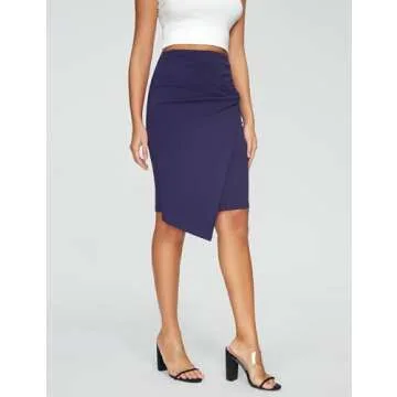 SLOWCOLIN Knee Length Pencil Skirts for Women High Waist Bodycon Midi Work Skirt Elastic Waist Wrap ...