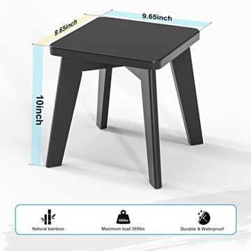 Shower Stool for Shaving Legs Kids Adults Small Bench for Bathroom Sink Bedroom Bamboo Wooden Stool for Inside Shower Black 10 inch