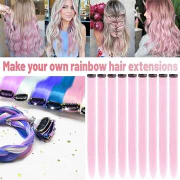 TOFAFA 22 Inch Colored Hair Extensions, Multi-colors Party Highlights Clip in Synthetic Hair Extensi...