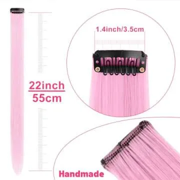 TOFAFA 22 Inch Colored Hair Extensions, Multi-colors Party Highlights Clip in Synthetic Hair Extensions for Girls Women Kids Favor Gift(10 PCS Light Pink)