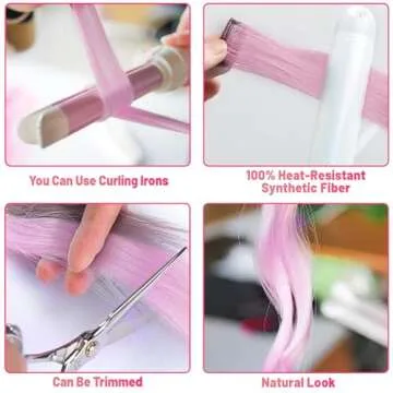 TOFAFA 22 Inch Colored Hair Extensions, Multi-colors Party Highlights Clip in Synthetic Hair Extensions for Girls Women Kids Favor Gift(10 PCS Light Pink)