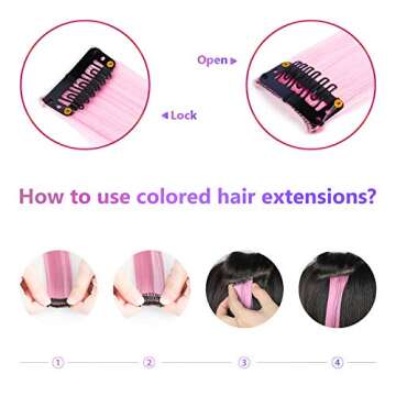 TOFAFA 22 Inch Colored Hair Extensions, Multi-colors Party Highlights Clip in Synthetic Hair Extensions for Girls Women Kids Favor Gift(10 PCS Light Pink)
