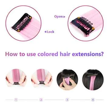 TOFAFA 22 Inch Colored Hair Extensions, Multi-colors Party Highlights Clip in Synthetic Hair Extensions for Girls Women Kids Favor Gift(10 PCS Light Pink)