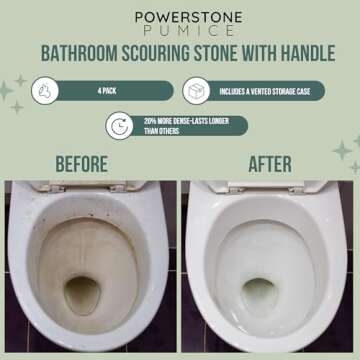 Powerstone Pumice Stone Toilet Bowl Cleaner with Handle (4-pack) - Effective Solution for Hard Water...