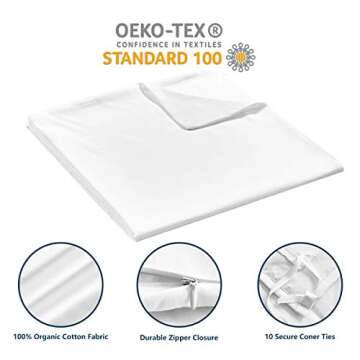 CozyLux Queen Weighted Blanket White 15 Lbs with Removable Cotton Duvet Cover(60"x80") Oeko-TEX Certified with Premium Glass Beads, Heavy Blanket and Washable Cover