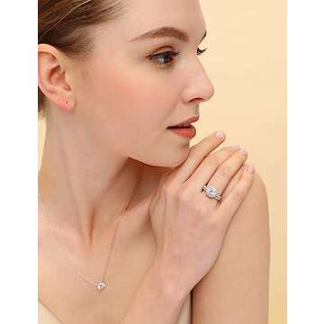 EAMTI 1.25CT Sterling Silver Bridal Rings Set for Women