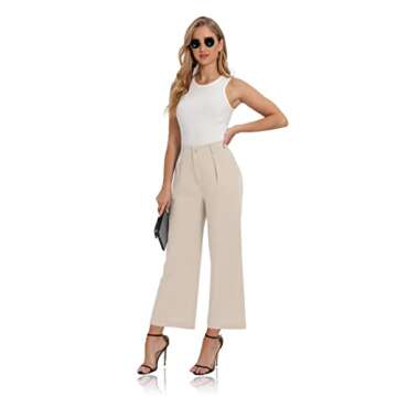 siliteelon Womens Work Dress Pants High Waist Casual Wide Leg Palazzo Pants Trousers Apricot