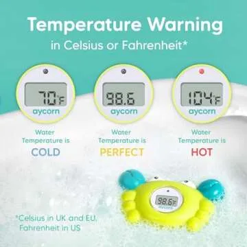 Aycorn Digital Baby Bath Thermometer - Fahrenheit Bath Thermometer Baby Safety - Water & Room Thermometer with LED Display and Temperature Warning - Infant Baby Bath Toys Floating Toy Thermometer