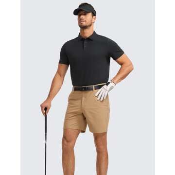 CRZ YOGA Mens Golf Polo Shirts Short Sleeve Moisture Wicking Athletic Shirt Sports Casual Pique T-Shirts Black Medium