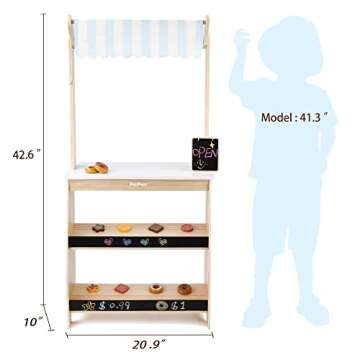 PairPear Grocery Store Pretend Play, Wooden Toys Lemonade Stand for Kids, Natural Style Market Stand Play Food Sets.